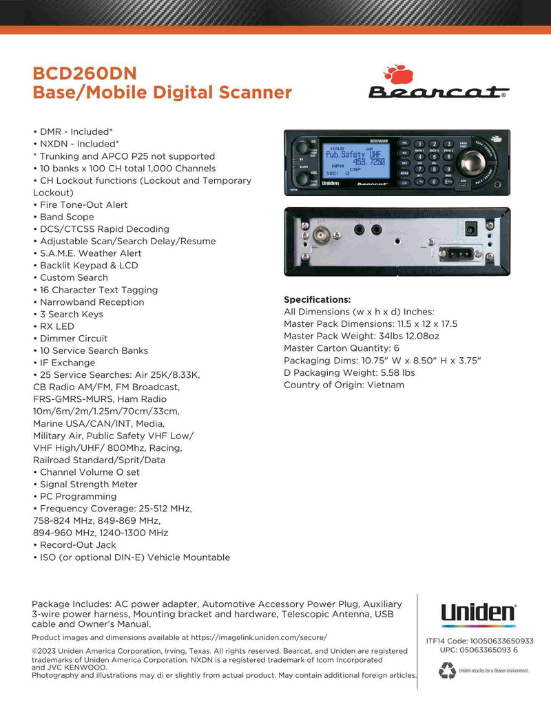 BCD260DN Police Scanner | Uniden Digital Base/Mobile Scanner