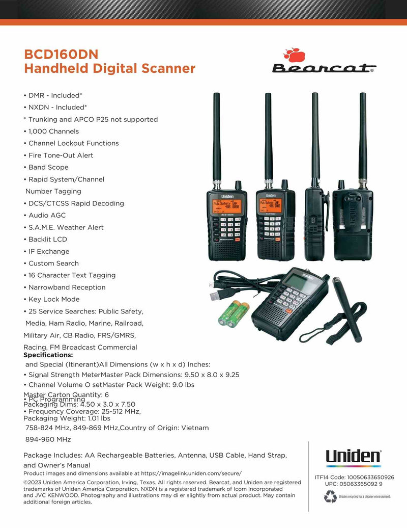 BCD160DN Police Scanner | Uniden Digital Handheld Scanner