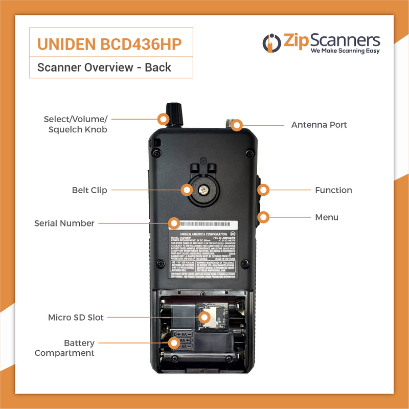 BCD436HP Police Scanner Uniden Digital Handheld Scanner BACK
