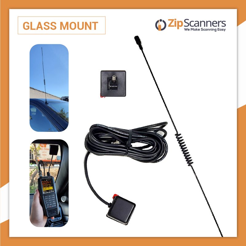Glass Mount Police Scanner Antenna Vehicle Wide Band Zip Scanners