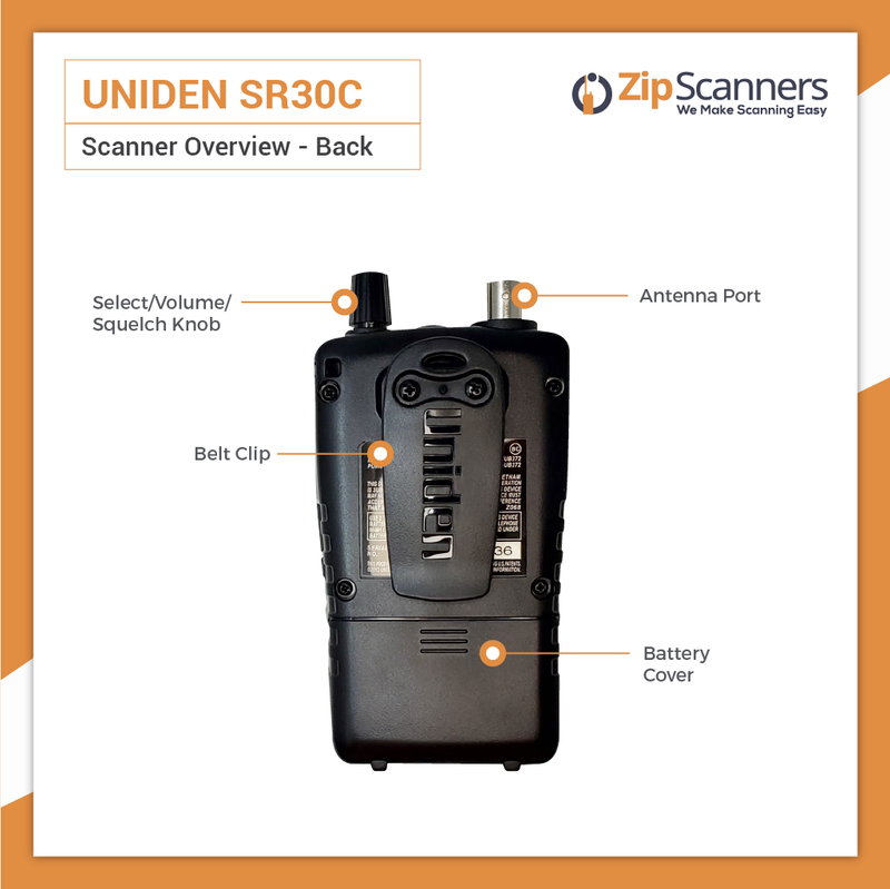 SR30C Police Scanner Uniden Analog Handheld Scanner Zip Scanners Back